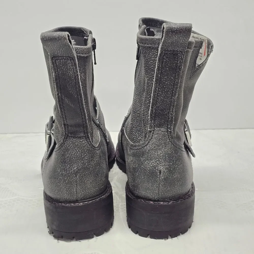 Lucky Brand Kenadie Charcoal Grey Genuine Leather Moto Boots Womens Size 9.5